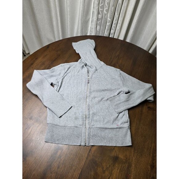 Tommy Hilfiger Women's Gray Cotton Hoodie Knit Sleeve Full-Zip Sweater Large - Picture 11 of 14
